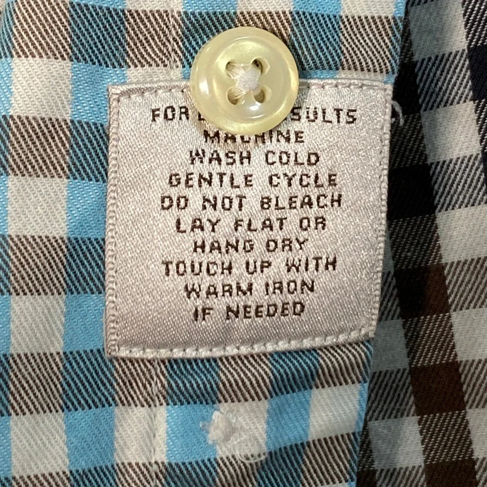 Peter Millar Mens Medium‎ Gingham Check Button Down Shirt Brown Blue Cotton